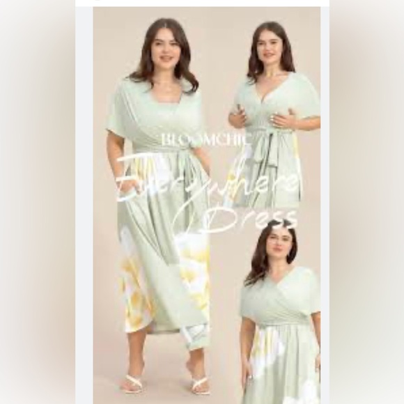 NWT Bloomchic 3 way look Elegant Green Floral Maxi Dress size 22/24 🌸🌺🌹222 - Picture 8 of 9